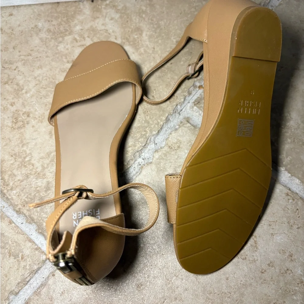 New Eileen Fisher Women's Mara Ankle Tumbled Honey‎ Leather Wedge Sandal Summer
